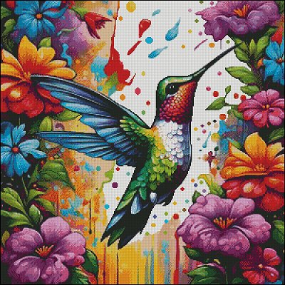 (image for) Hummingbird in Flowers - Medium Large
