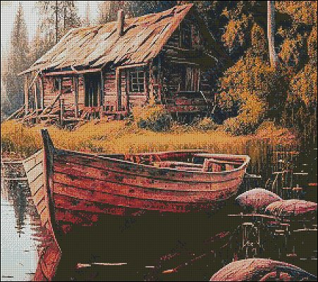 (image for) Old Cabin and Boat - Medium